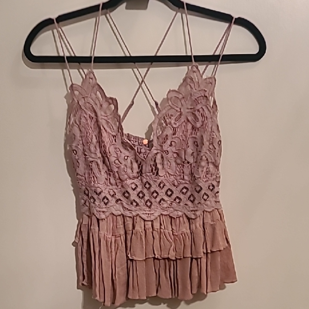 49. Free People Pink Lace Tiered Camisole